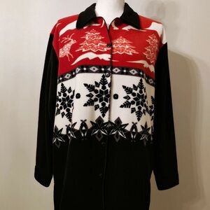 New Look Women 1X Women's Red & Black Button Down Fleece.
